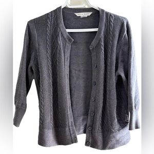 Gray Textured Knit Open Front Cardigan